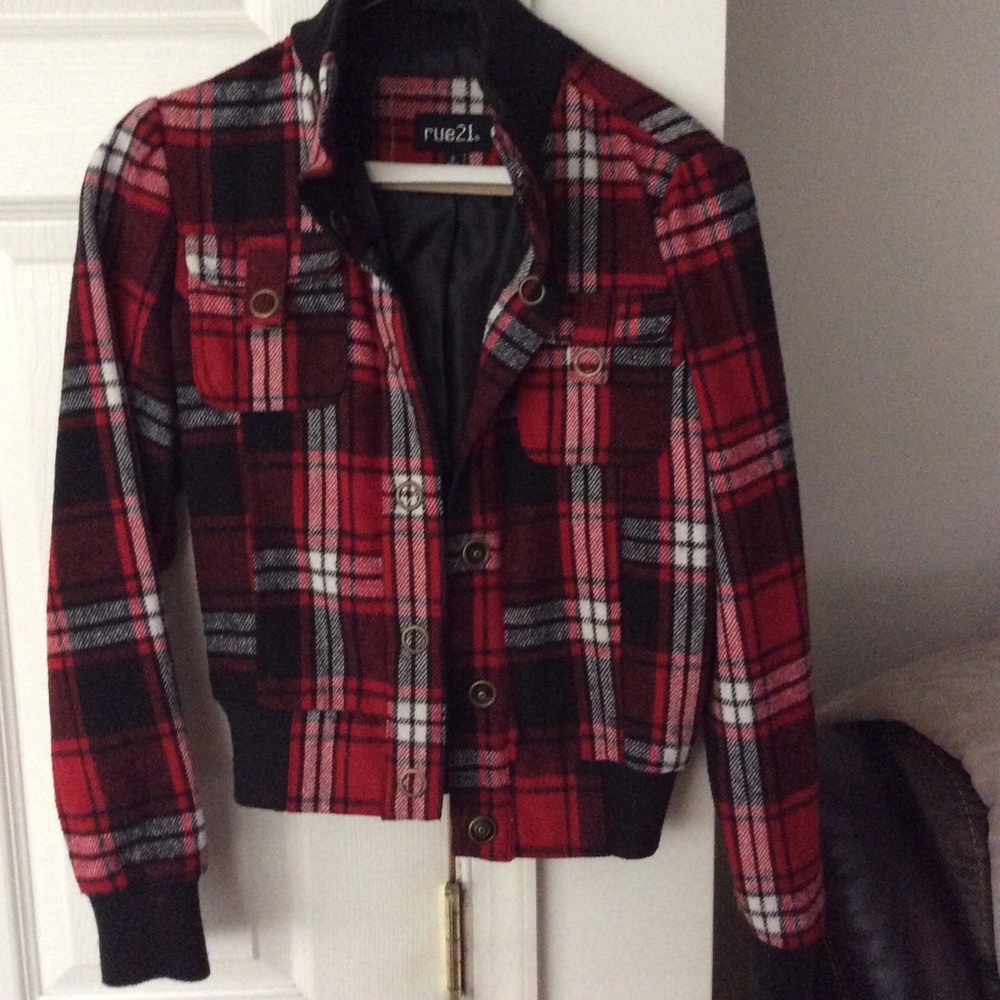 Rue21 Girls Red Plaid Print Bomber Jacket